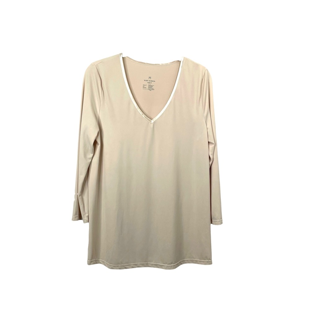 Ruby Ribbon tan nude undergarment‎ top shirt Size M silky smooth v neck